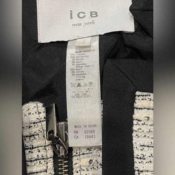 ICB New York Women’s Long Sleeve Full Zipper Black & White Lined Blazer Jacket 4 - Picture 4 of 10